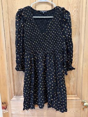 Madewell Black and Gold Polka Dot Long Sleeve Dress